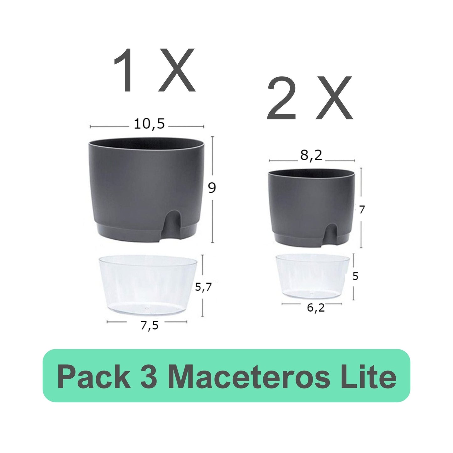 Set 3 Maceteros autorregante Lite - Elsie Jardinería